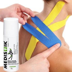 Medistik ICE dries quickly, suitable under kinesiology tapes